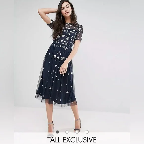 knee length dresses for ladies Lucie faux-floral embellished midi dress main image 0